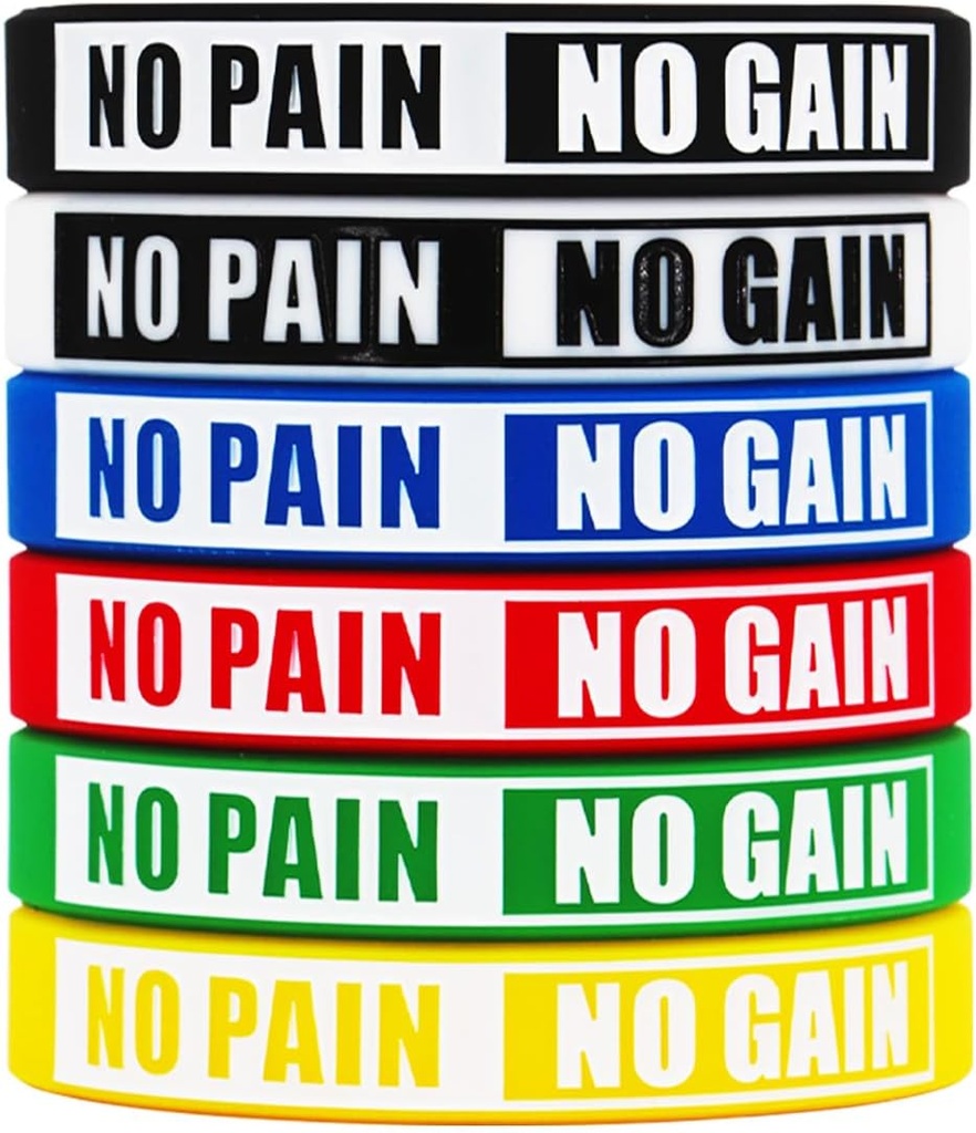 No Pain No Gain Wristbands Motivational Bulk Inspirational Silicone Fitness Bracelets Stretch Unisex Sport Wristbands for Teens Men Women