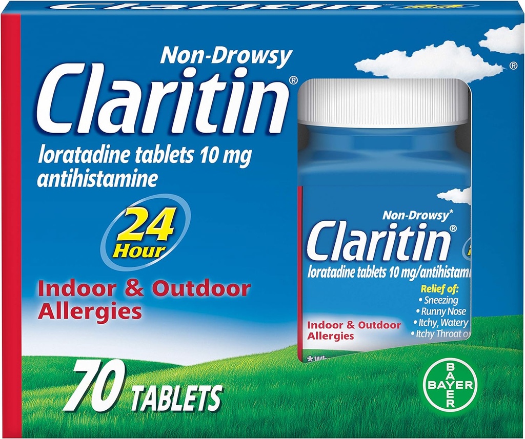 Claritin 24 時間アレルギー薬、非眠性の処方強度アレルギー救済、Loratadine Antihistamine錠、70 カウント