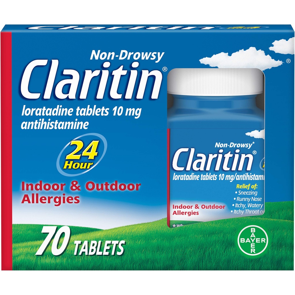 Claritin 24 Hour Allergy Medicine, Non-Drowsy Prescription Strength Allergy Relief, Loratadine Antihistamine Tablets, 70 Count