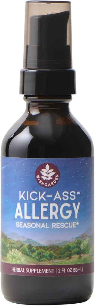 WishGarden Herbs Kick-Ass Alerxia - Plant-Based Non-Drowsy Suplemento de alerxia ao herbario con pan de tomate, Echinacea e Yerba Santa, soporta unha resposta de histamina saudable aos irritantes estacionais, 2oz