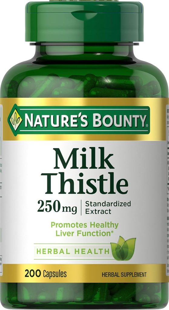 Nature's Bounty Milk Thistle Capsules, Traditionally Used for Liver Health, Herbal Supplement, 250 mg per Serving, 200 Count