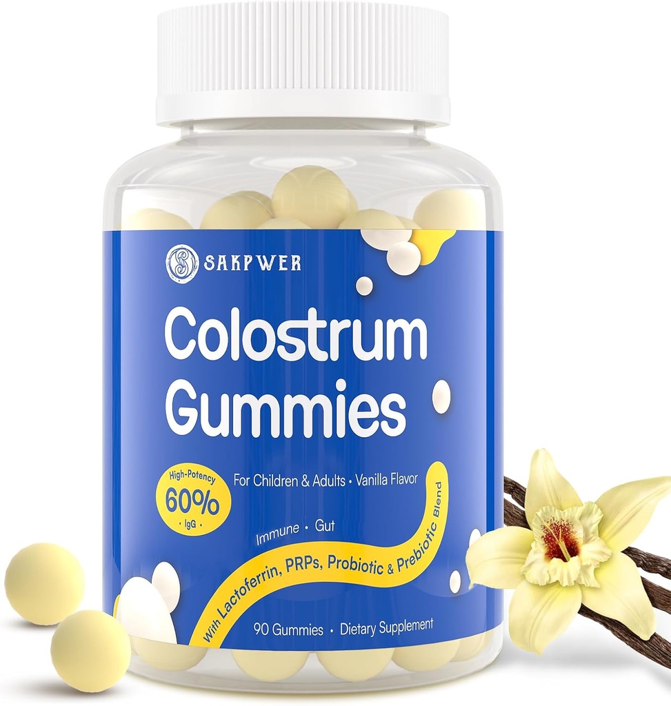 Bovine Colostrum Supplement Gummies - met 60% Hoogste IgG, Lactoferrine, Probiotica en Prebiotica voor volwassenen en kinderen, Vanille smaak & Sugar Free, 90 Gummies