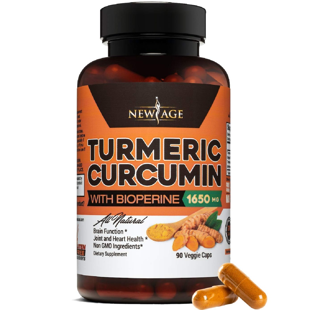 NEW AGE Turmeric Curcumin with Bioperine Capsules - Natural Joint & Healthy Support with 95% Standardized Curcuminoids for Potency & Absorption - Non-GMO, Gluten Free (90 Count (Pack of 1))