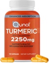Qunol Turmeric Curcumin med Black Pepper, 2250mg Turmeric Extract med 95% Curcuminoids, Extra Styrka Turmeric Supplement, Förbättrad Absorption, Joint Support Supplement, 90 Vegetarian Capsules