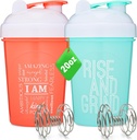 [2 Pack] 20-Ounce Shaker Sticla cu citate motivaţionale (Coral & Mint) 