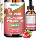 Calcium Magnesium Potassium supplements, Magnesium Glycinate 400mg Zinc Multivitamin drops Calcium Potassium supplement High Absorption Vegan Non GMO (60ml/Straw Flavor)