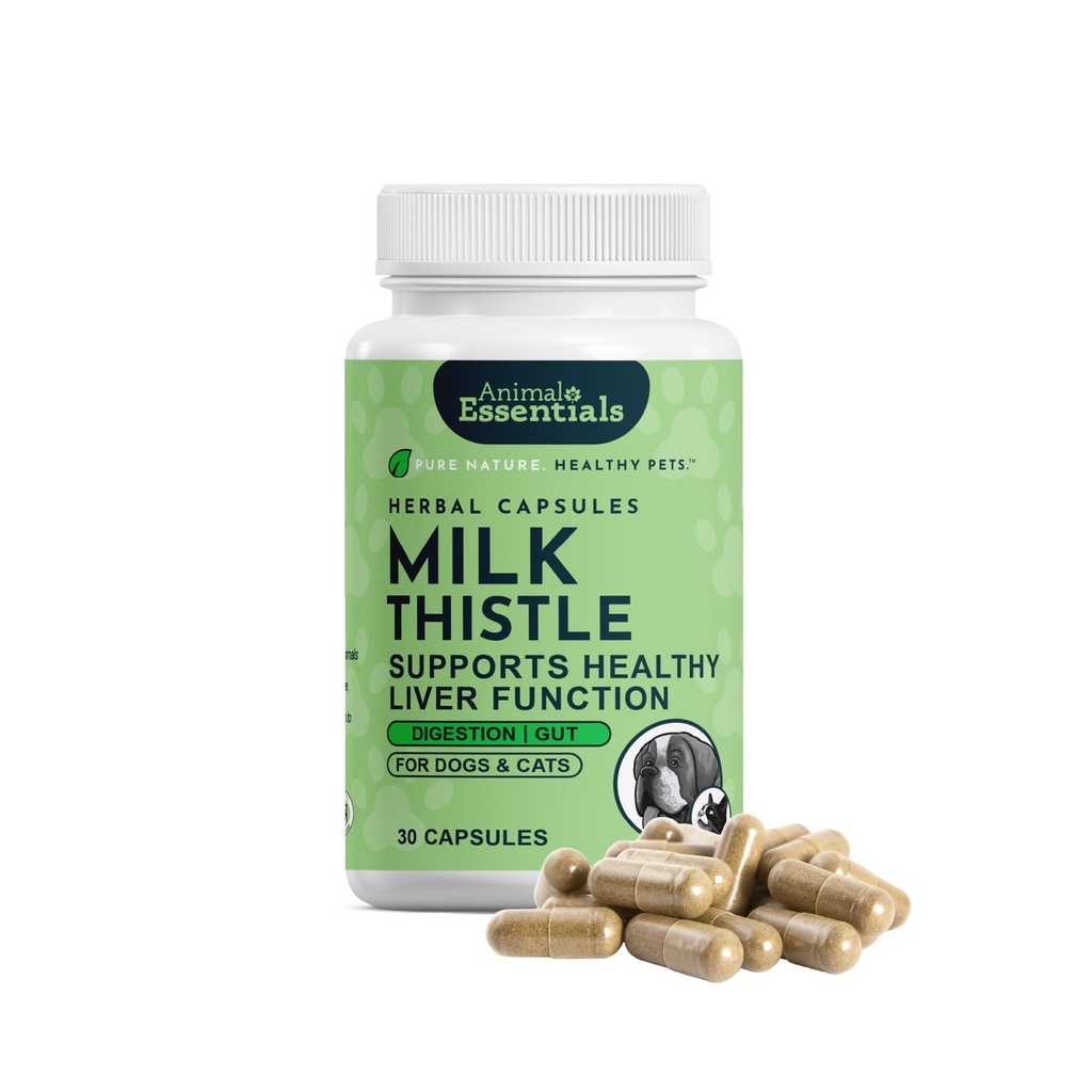 Animal Essentials Milk Thistle for Dogs & Cats - Liver Support, Milk Thistle 150mg, Silymarin, Liver Supplement, Herbal Capsules, Organic Human Grade Herbs, Veterinarian Recommended - 30 Count
