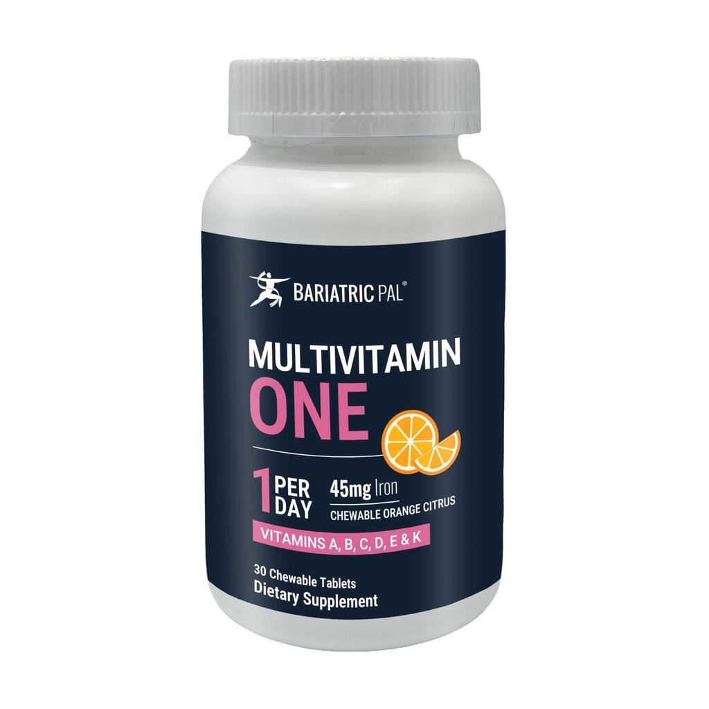 BariatricPal Multivitamin ONE 1 per Day! Bariatric Multivitamin Chewable with 45 mg of Iron | Orange Citrus | Vitamin for Bariatric Surgery Patients | 30 Count (1 Month Supply)
