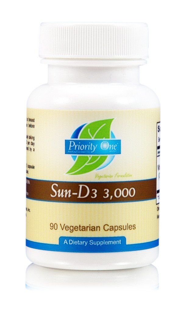 Priority One Vitamins Sun D3 3,000 90 Vegetarian Capsules - the Most bioavailable Form of Vitamin D (cholecalciferol).*