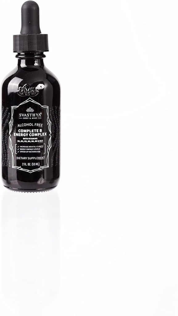 Svasthya Body & Mind B2 D3 Complex Vitamine B Complement liquide - Toutes les vitamines naturelles liquides B pour les femmes, les hommes et les enfants - gouttes ultra-potentes w/B-6, B-12-5000mcg, sublingual et végétalien