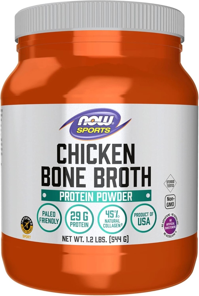 NOW Alimenti Nutrizione sportiva, Pollo Bone Broth Polvere fatta con Premium-Quality Chicken Bone Extract, 1,2-Pound