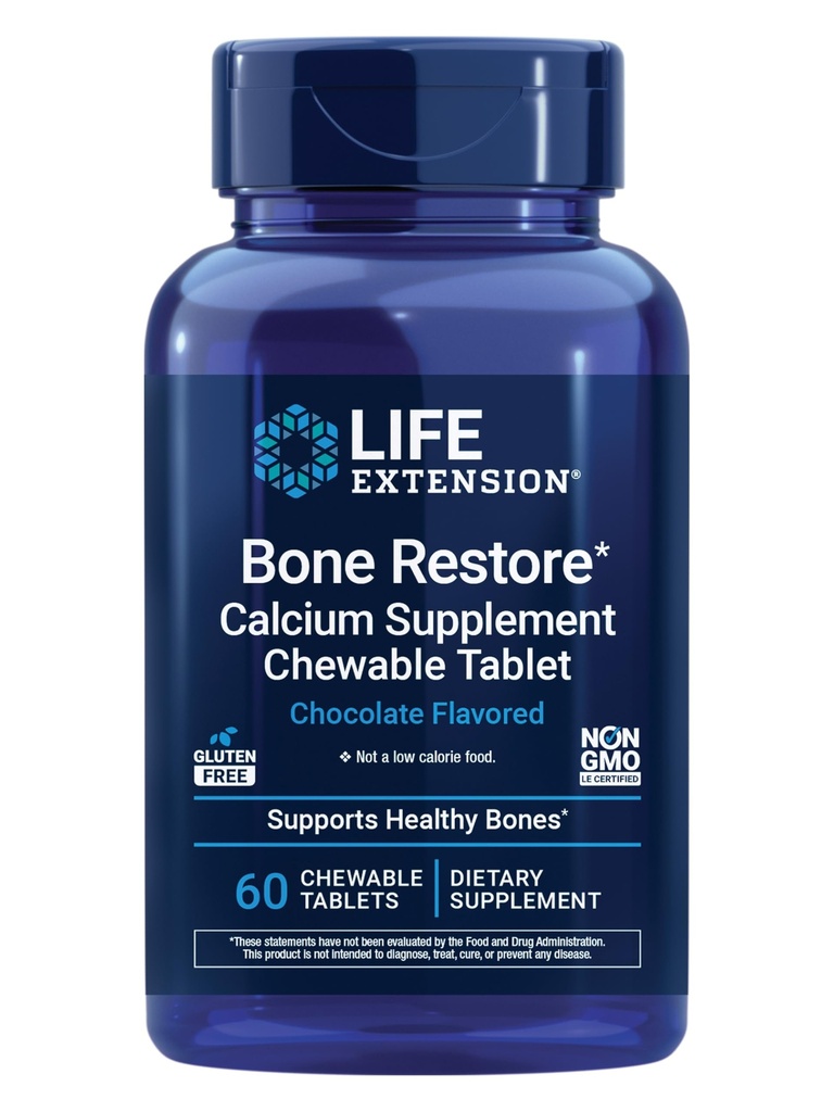 Life Extension Bone Restore Calcium Supplement Chewable Tablets, Bone Health Supplement, Calcium, Vitamin D, Minerals, Gluten Free, Non-GMO, 60 Tablets