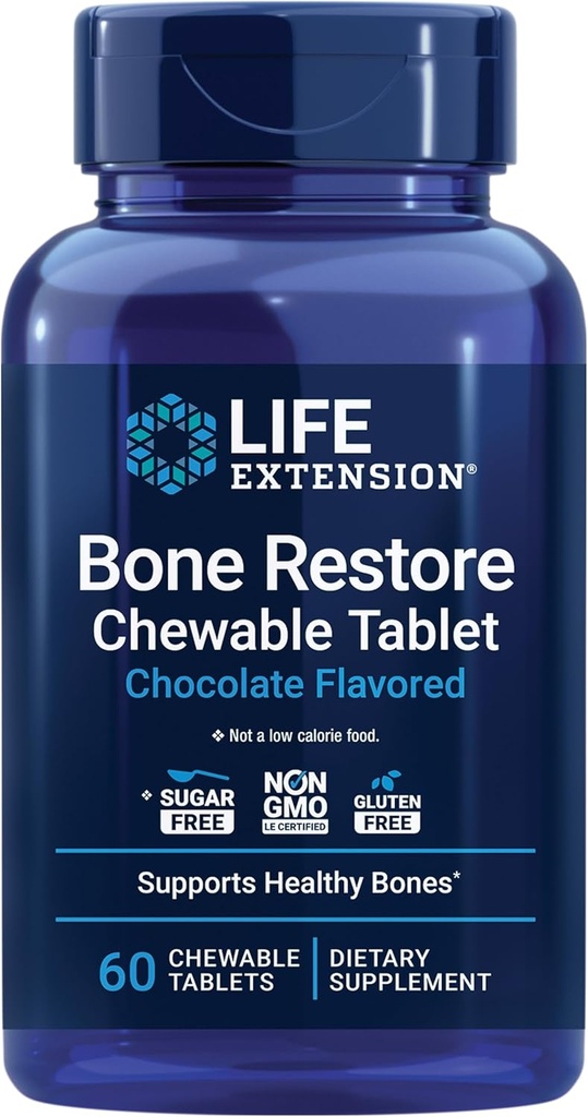Life Extension Bone Restore suplement wapnia tabletki do żucia, suplement zdrowia kości, Wapń, Witamina D, Minerały, Gluten Free, Nie-GMO, 60 tabletek