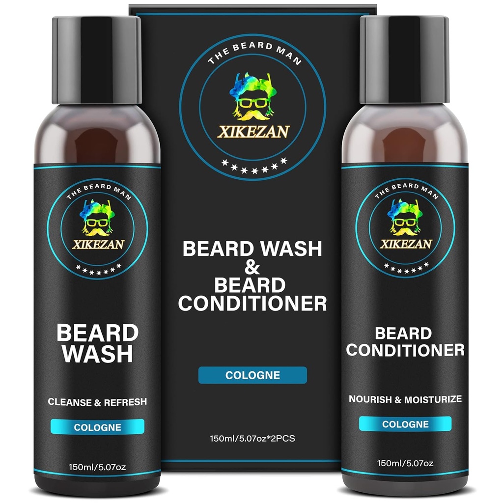 XIKEZAN Beard Wash & Beard Conditioner Natural Softener Set w/Argan & Jojoba Oils Smooths & Strengthens Christmas Stocking Stuffers Father Day Gifts for Men Him Dad Boyfriend Husband