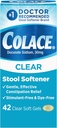 Colace Clear Stool Softer per a una ajuda suau de policia, 1 # Doctor recomanat Stoolener Brand, Dye Free, 50 mg Docuste Capules, 42 Compte
