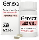 Genexa Clean Acetaminophen 500mg Extra Strength, Barvy Free Pain Reliever Fever Reducer, 0% Umělé přísady, Pain Medicine pro dospělé, Zmírňuje bolest hlavy, Bolest zad, Menší artritida Bolest, 100 tablet