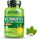 NATURALO D-vitamiini - 5000 IU - Kasvi Perustuu jäkälä - Natural D3 Supplement for Immune System, Bone Support, Joint Health - High Potency - Vegan - ei-GMO - Gluteeniton - 180 kapselia