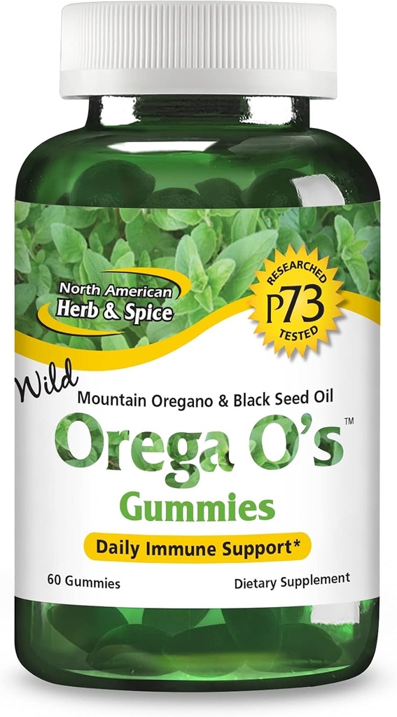 NORTH AMERICAN HERB & SPICE Orega O's - 60 Gummies med Wild Mountain Oregano & Black Seed Oil - Icke-GMO - 30 portioner