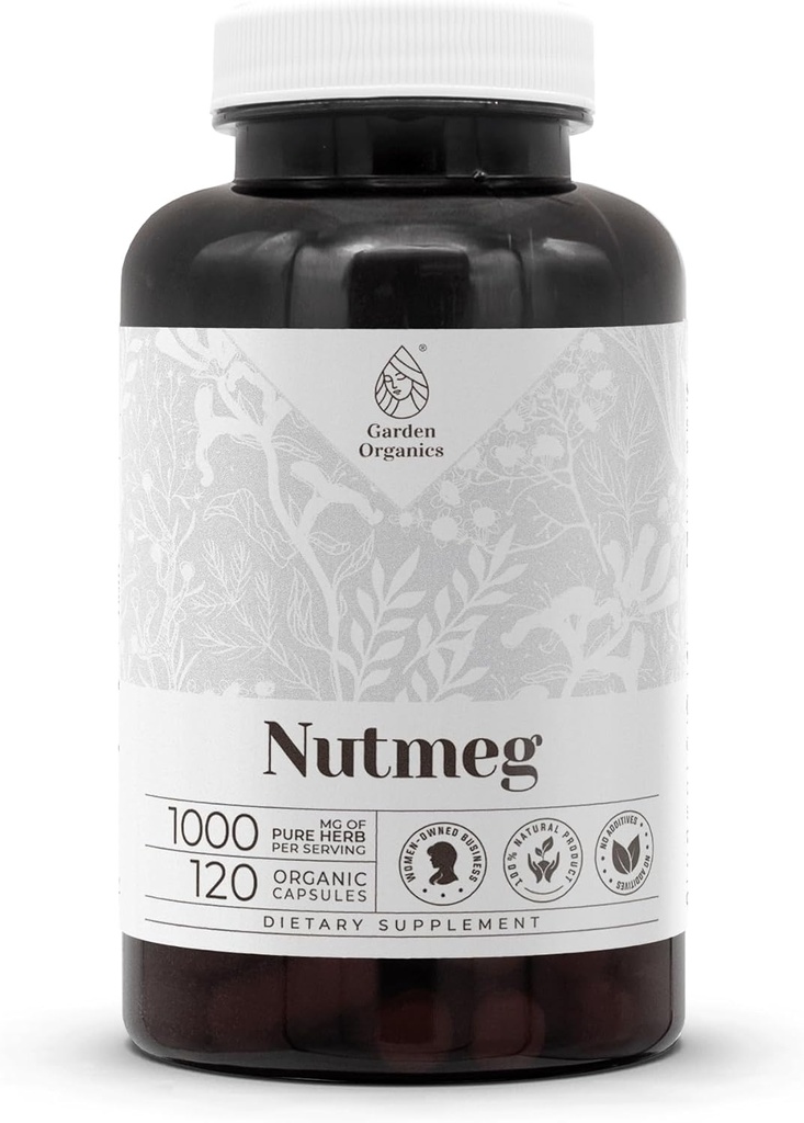Nutmeg 120 Capsules Measures 124; High- Potency Herbal Kosttilskud Measures 124; Lavet med Vegetabilske Kapsler og Nutmeg (Rou Dou Kou, Myristica fragrans) Tørret Nut (120 Count)