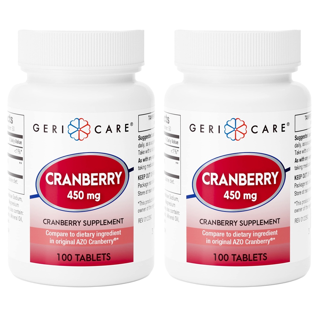 High-Potency Cranberry Supplement - 450mg Pure Cranberry Tablets for Urinary Tract Health Natural UTI Prevention for Men & Women- GMO, Gluten & Dairy Free Cranberry Concentrate 100 Count (2pk)