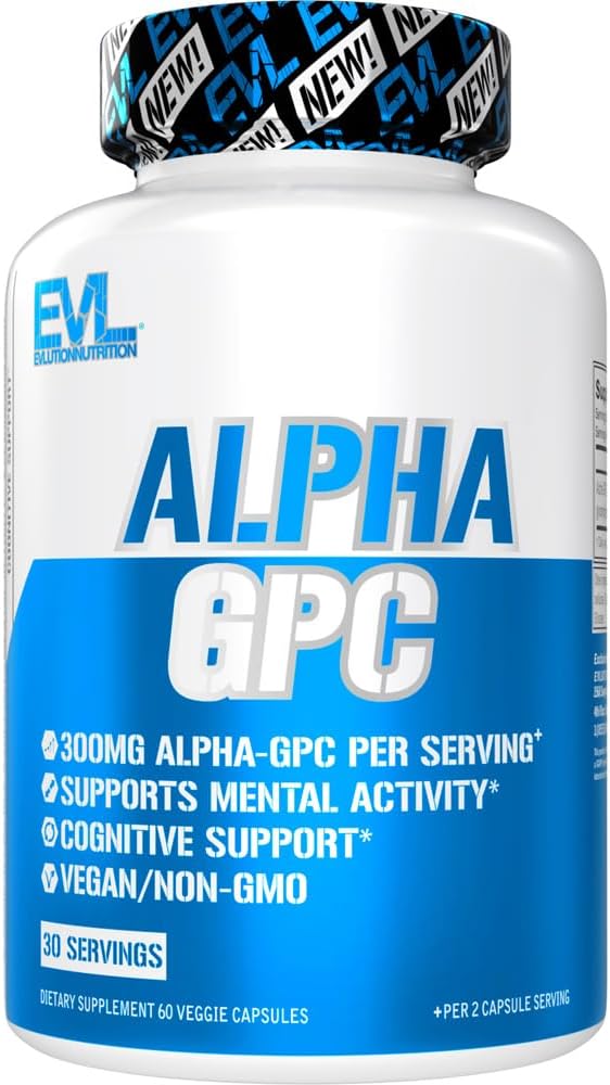 Nootropic Alpha GPC Choline Supplement - Alpha GPC 600 mg Nootropics Brain Supplement Acetylcholine Precursor and Mood Booster - EVL Nutrition for Memory and Focus Support
