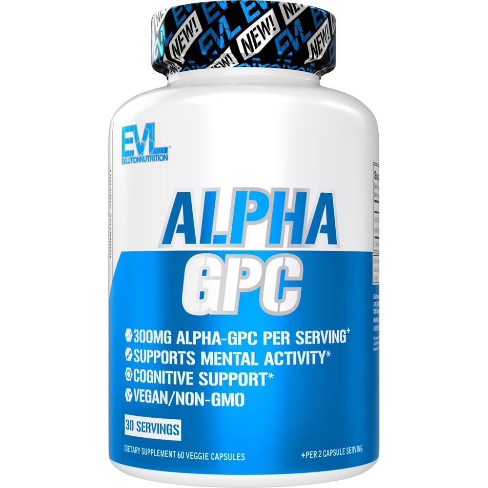 Nootropic Alpha GPC Supplement - Nootropics Brain Support Supplement Acetylcholine Precursor and Mood Support Nutrient - EVL Nutrition Alpha GPC 600mg per Serving for Cognitive Function (30 Servings)