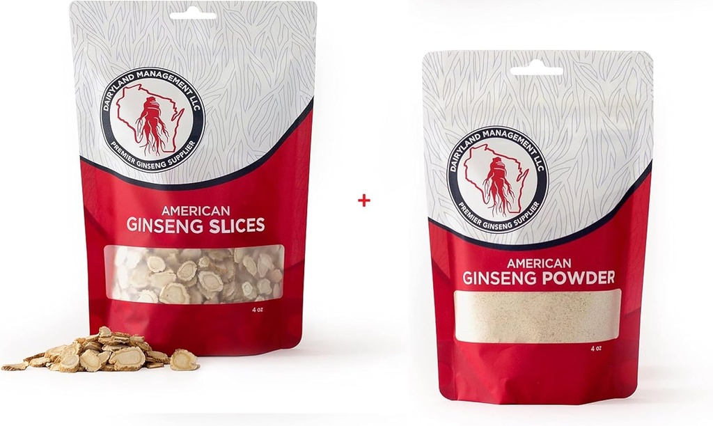 Dairyland American Ginseng Slices and Powder - 4 oz Pack Hver af Wisconsin Ginseng - Direkte fra Farmer til Forbruger