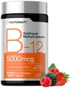 Horbäach B12 Vitamin 5000 mcg | 120 Fast Dissolve Tablets | Sublingual Methylcobalamin | Natural Berry Flavor | Vegan, Non-GMO & Gluten Free Supplement