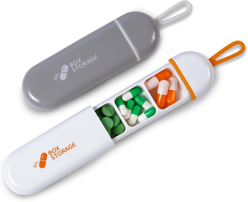 Organizador de pílulas de viagem,Caso de comprimidos de Mini 3 compartimentosCaso de comprimidos portátil,Caso de medicamentos à prova de água para homens enchendo vitaminas Drogas Suplementos de óleo de peixe (branco / cinza)