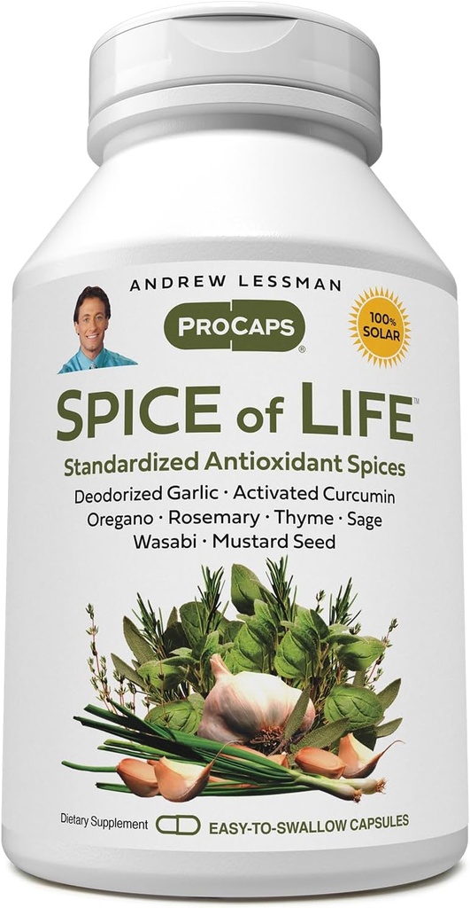 ANDREW LESSMAN Spice of Life 60 Capsules - Åtta vetenskapligt etablerade extrakt, koncentrat. Hälsofrämjande kryddor. Garlic, Curcumin, Oregano, Rosemary, Sage, Thyme, Mustard Seed, Wasabi