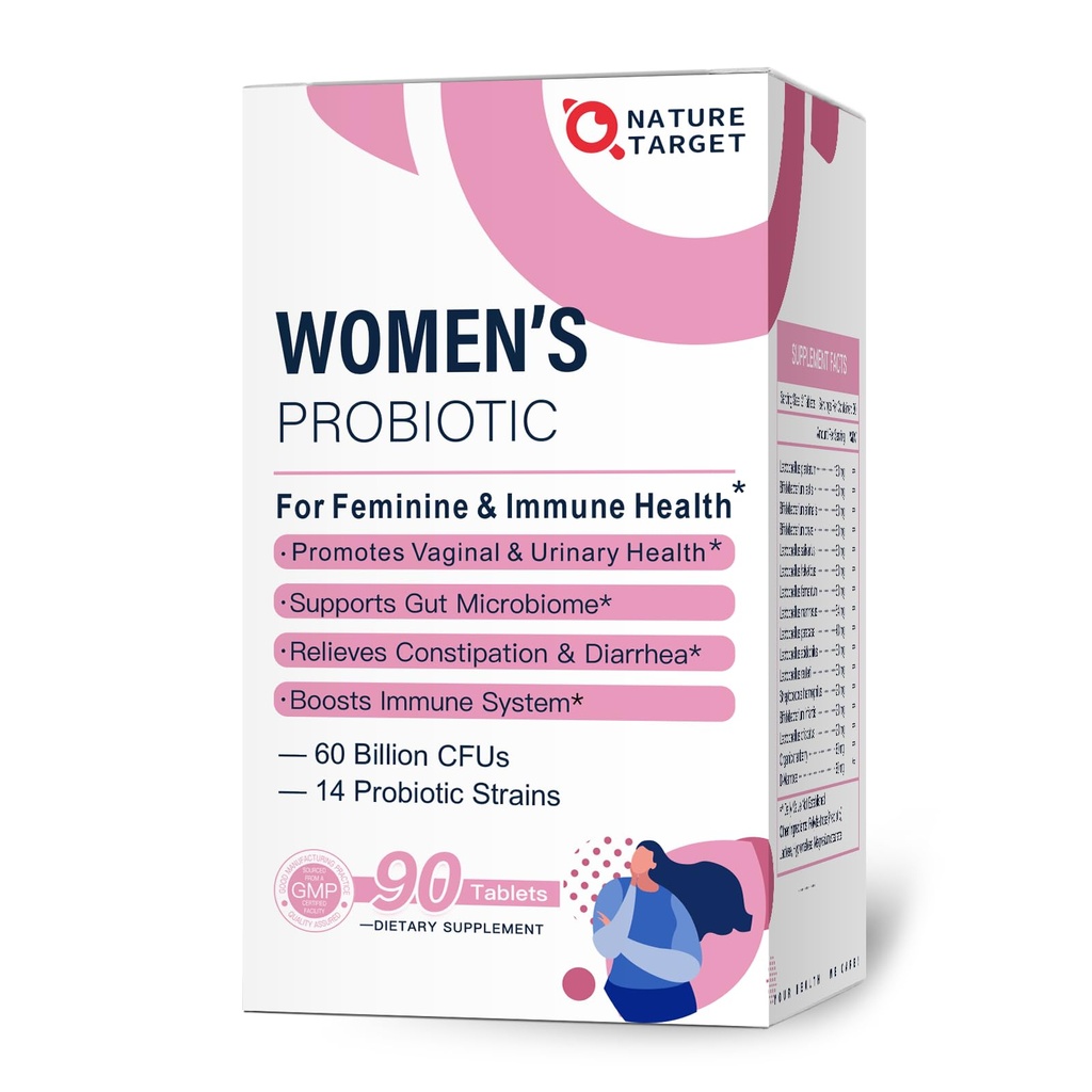 NATURE TARGET Probiotics-for-Women with Prebiotics, Cranberry and D-Mannose, 60-Billion-CFUs, Women's Probiotic for Digestive Health/Gut Health/Immune Booster