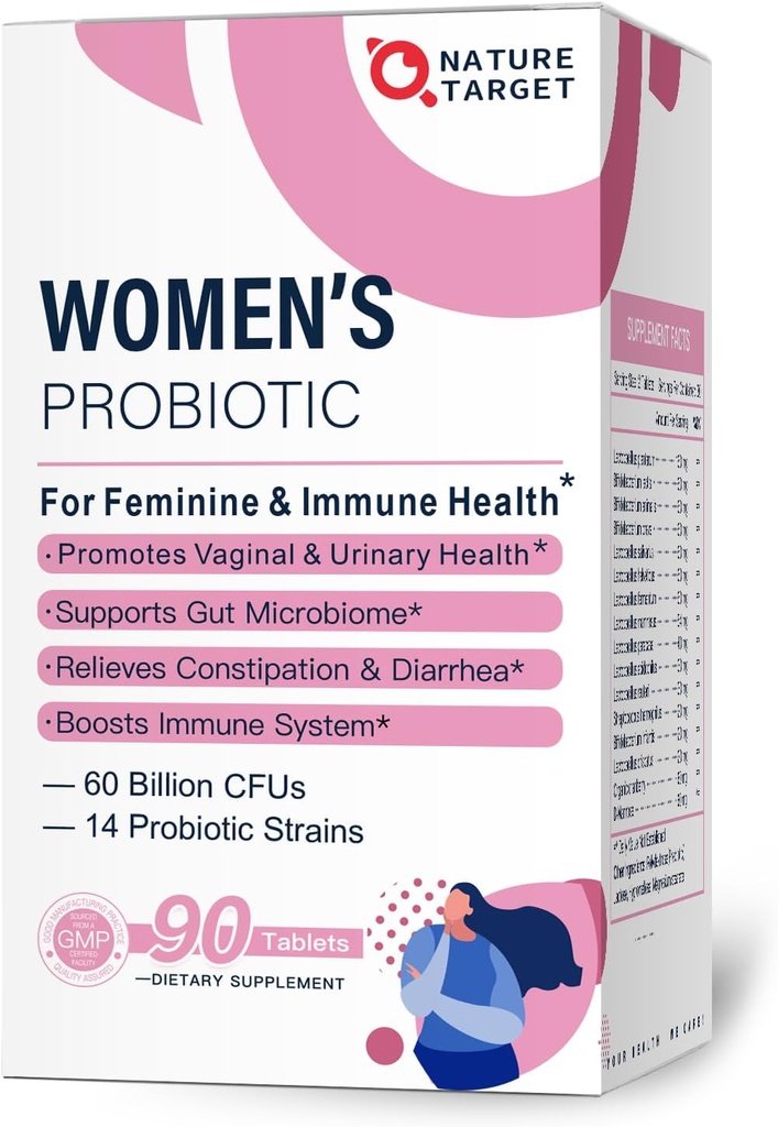 NATUREZA TARGET Probióticos-para-Mulheres com Prebióticos, Cranberry e D-Mannose, 60-biliões de UFC, Probiótico da Mulher para Saúde Digestiva / Gut Health / Imune Booster
