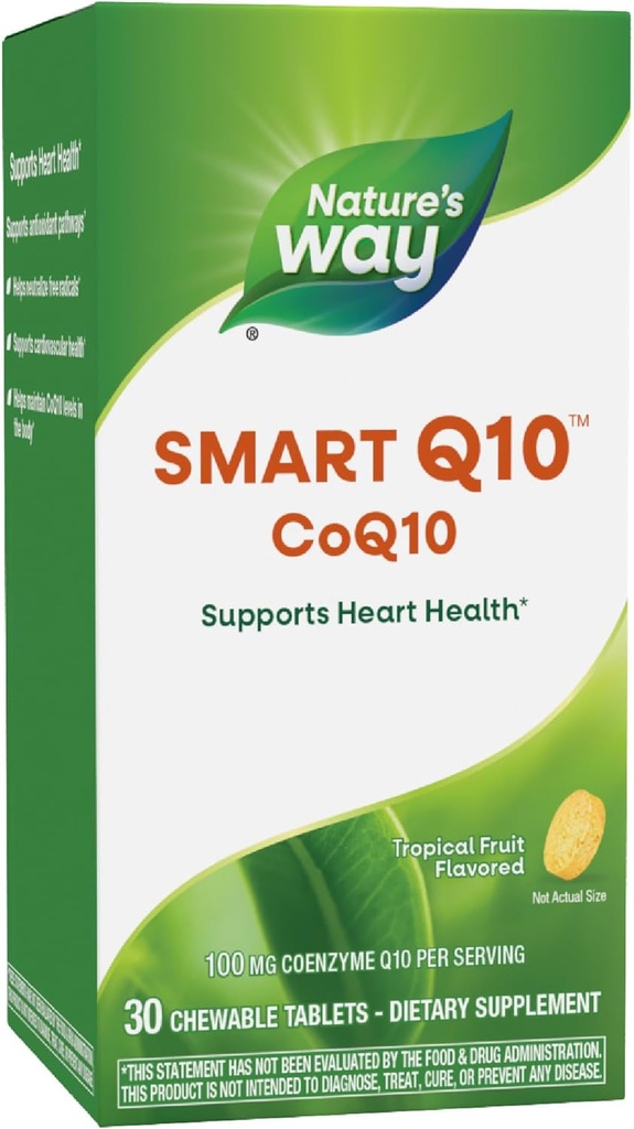 The Nature' SMART Q10 CoQ10, Supports Heart Health ' Cellular Energy*, Tropical Fruit Flavored, 100 mg per Serving, 30 Chewable Tablets (Packaging May Vary)