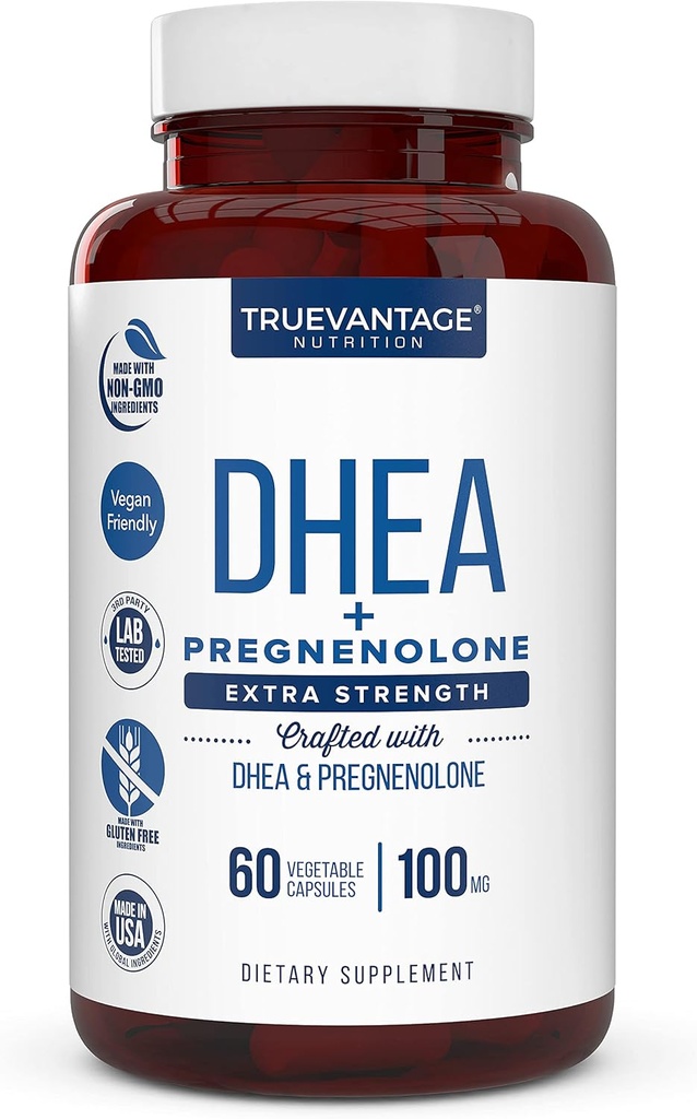 DHEA 100mg supplemento con Pregnenolone 60mg - Supporta l'equilibrio dell'ormone, la massa magra del muscolo, l'energia, l'umore, il sonno e l'invecchiamento sano negli uomini e nelle donne- capsule vegetali