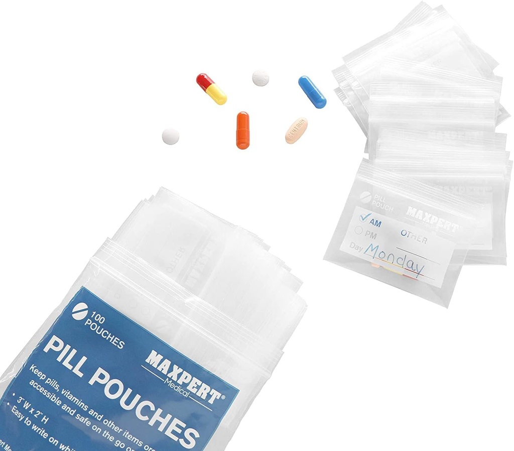 Pill Pouches, Plastik Pill Çanta (200 $) – Pocket Travel Pill Baggies – Resealable Hologram Pill Organizer Pouch Çanta - 3" x 2" - Daily Medicine Storage Pouches - Clear w / Write on Label
