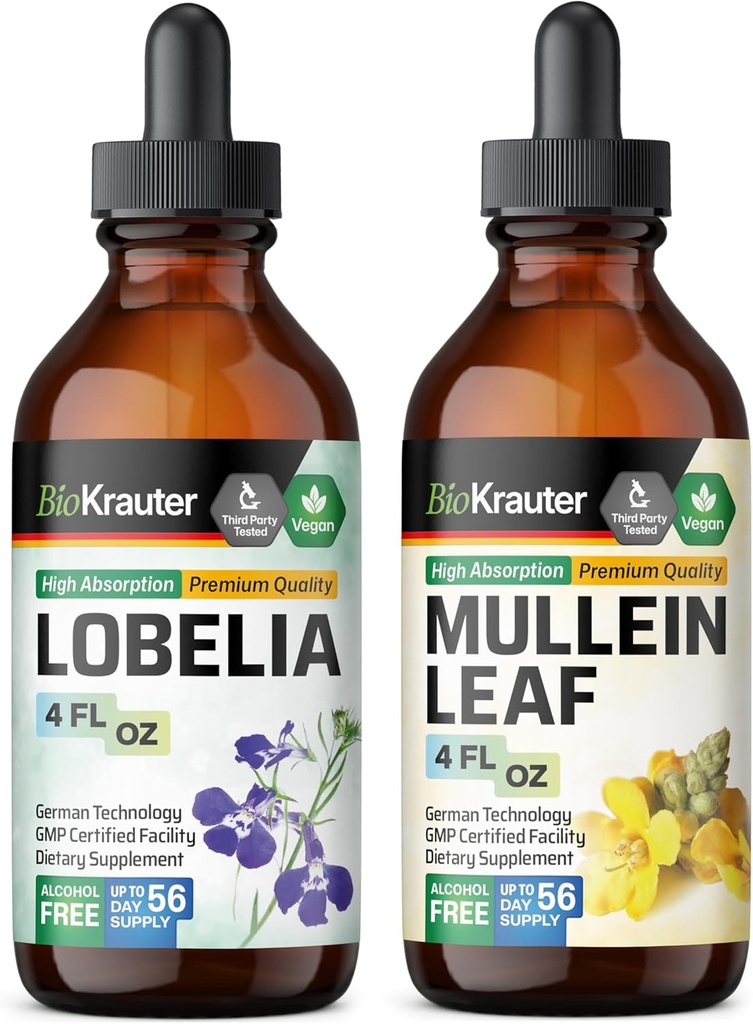 BIO KRAUTER Lobelia Tincture 4 Fl. Oz. & Mullein Tincture 4 Fl. 오즈.