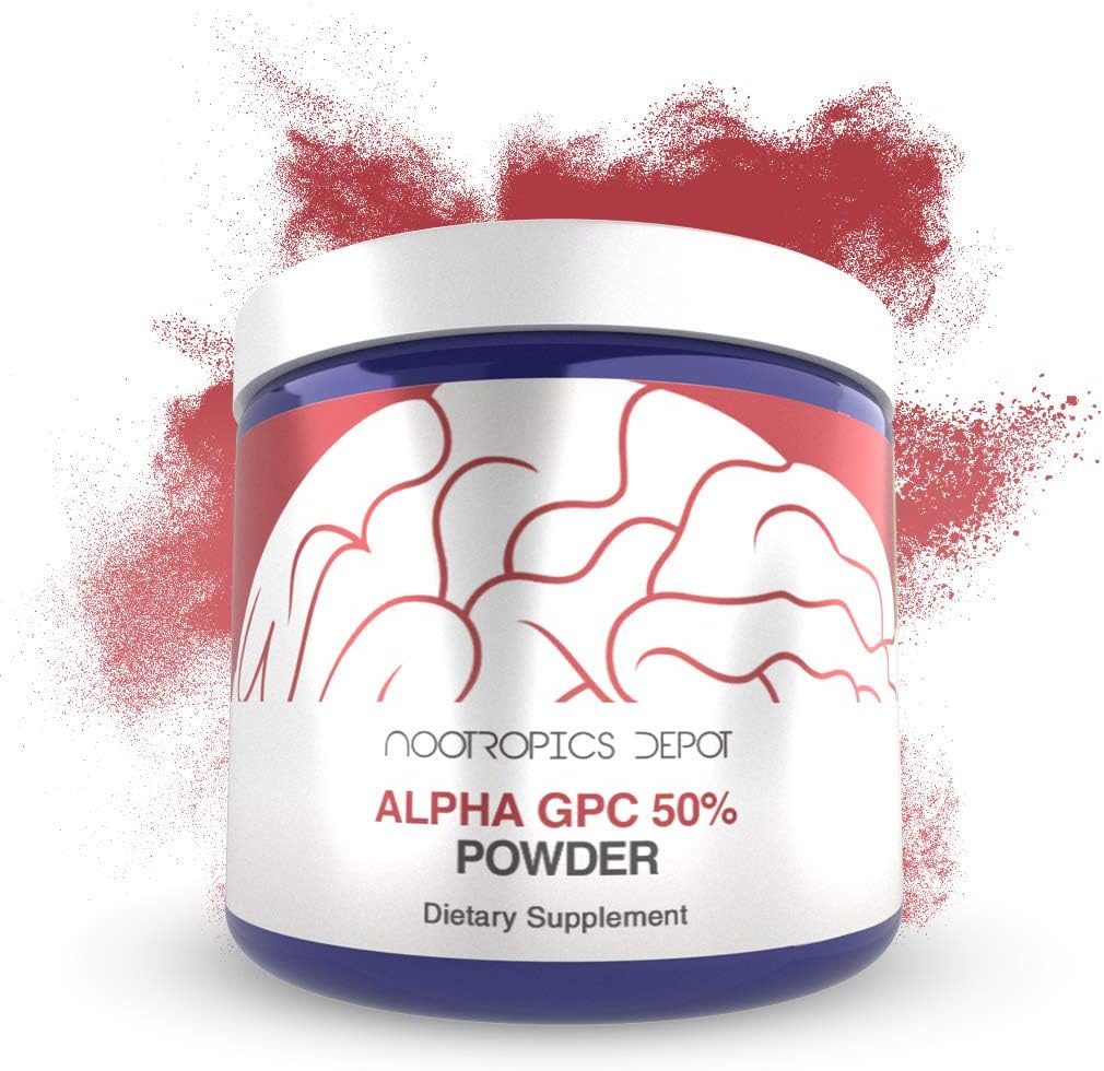 Nootropics Depot Alpha GPC Powder (50%) | 60 Grams | Suplemento colinérgico | Suplemento de saúde cerebral | Soporte para funcións cerebrais saudables | Mellora da cognición, memoria + foco