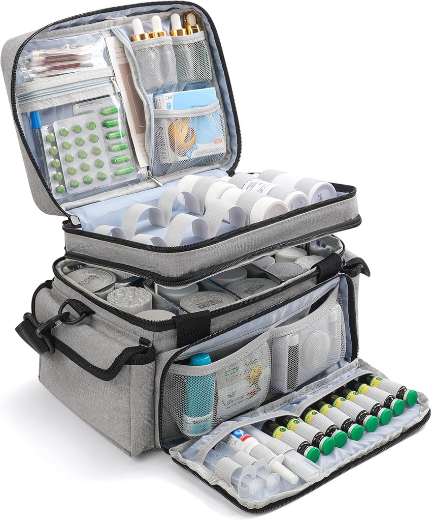 Medicin Organizer med justerbar Divider, Double- Layer Medicine Flaske Organizer Opbevaring, Portable Home Health Førstehjælp Bag, Medicin Organizer Box for akut medicin (Kun taske)