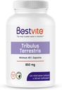 BESTVITE Tribulus Terrestris 850 мг на капсулу (240 вегетарианских капсул) - Стандартизированный экстракт - Мин 45% сапонинов - Нет стеаратов - Нет диоксида кремния - Нет наполнителей - Веган - Не ГМО - Глютен