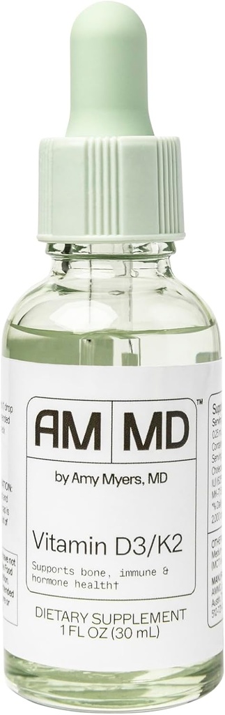 Amy Myers MD Vitamin D3/K2 Liquid - Unterstützt Knochengesundheit, Immunfunktion & Hormon Balance - Hohe Absorption - nicht-Dairy, Gluten-Free - 1 fl oz (30 Portionen)