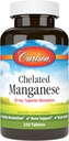 Carlson - Chelat Manganese, 20 mg - Überlegene Absorption, Gesunde Stoffwechsel, Knochenunterstützung und Gehirngesundheit, 250 Tabletten