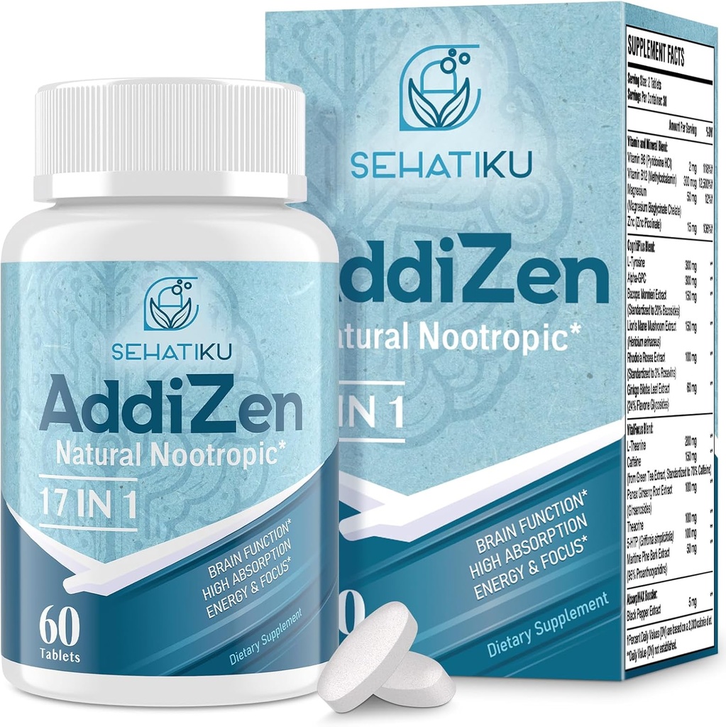 17-in-1 Brain Add for Memory and Focus / Brain Cognition, Energy | High Absoreksiya / L-Theanine, Phytonutrient Mix and Vitamins B6, B12 | 60 Tablet