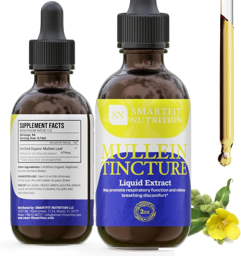 Mullein Leaf Extracto - Mullein Drops - Lung Cleanse - Suplemento para o soporte do sistema respiratorio e Membranes saudables Mucous - Verbascum Densiflorum - 2 oz