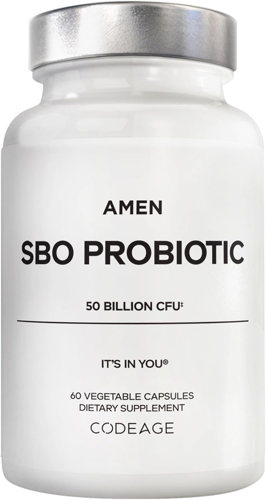 Amen Probiotiki Dopolnilo, SBO probiotiki in organski prebiotiki, 50 milijard CFU, Rokavice Stable, Ni potrebno hlajenje, Flora Daily Probiotic Formula za ženske in moške, Vegan & Ne-GMO, 60 kapsul