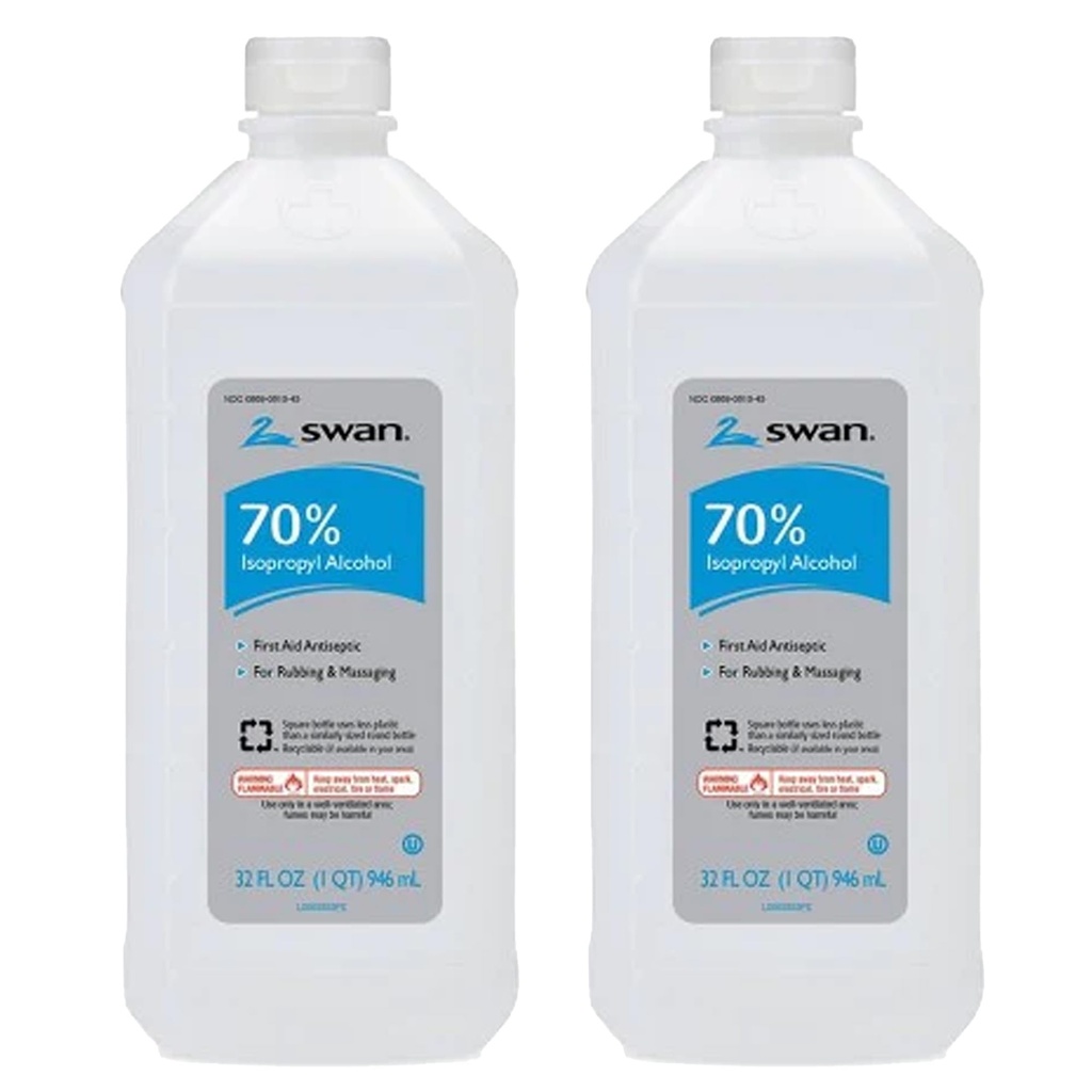 Swan 70% Rubbing Alcohol, 32 Fl oz (Pack of 2)