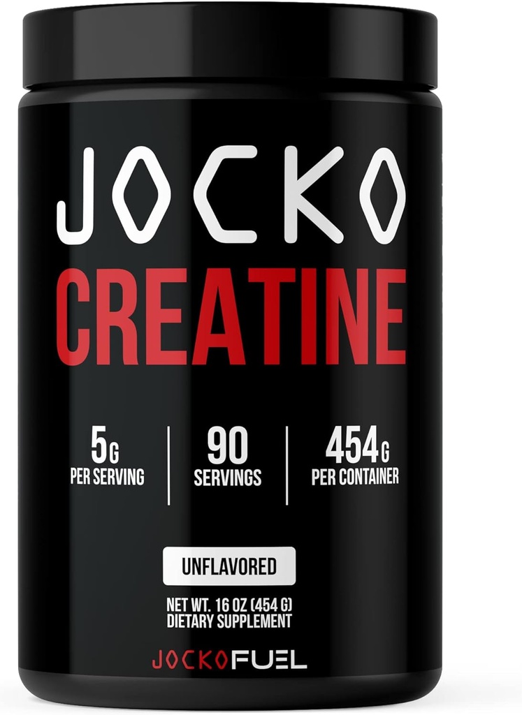 Jocko bränsle kreatinmonohydratpulver - Kreatin för män och kvinnor, tillskott för atletisk prestation och muskelhälsa, 90 portioner 16 oz (Onflavored) (16 OZ JAR)