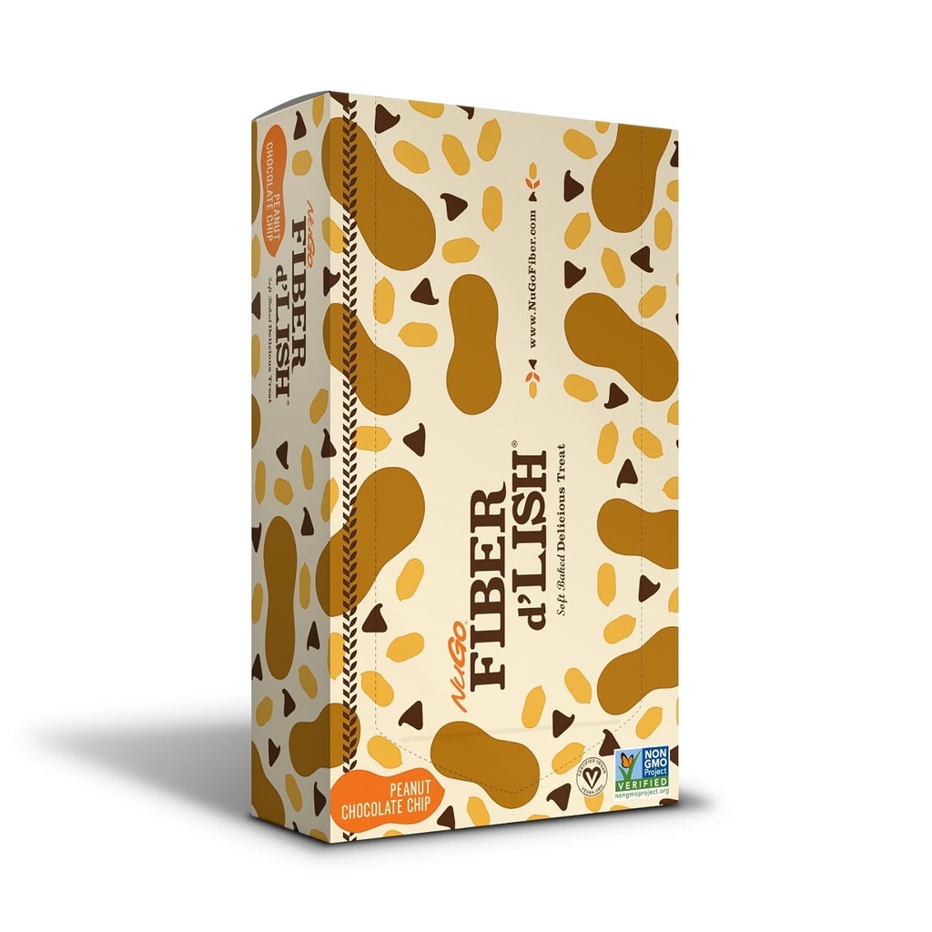NuGo Fiber d'Lish Арахіс Шоколадний чіп, 12g High Fiber, Vegan, 160 Калорій, 16 граф