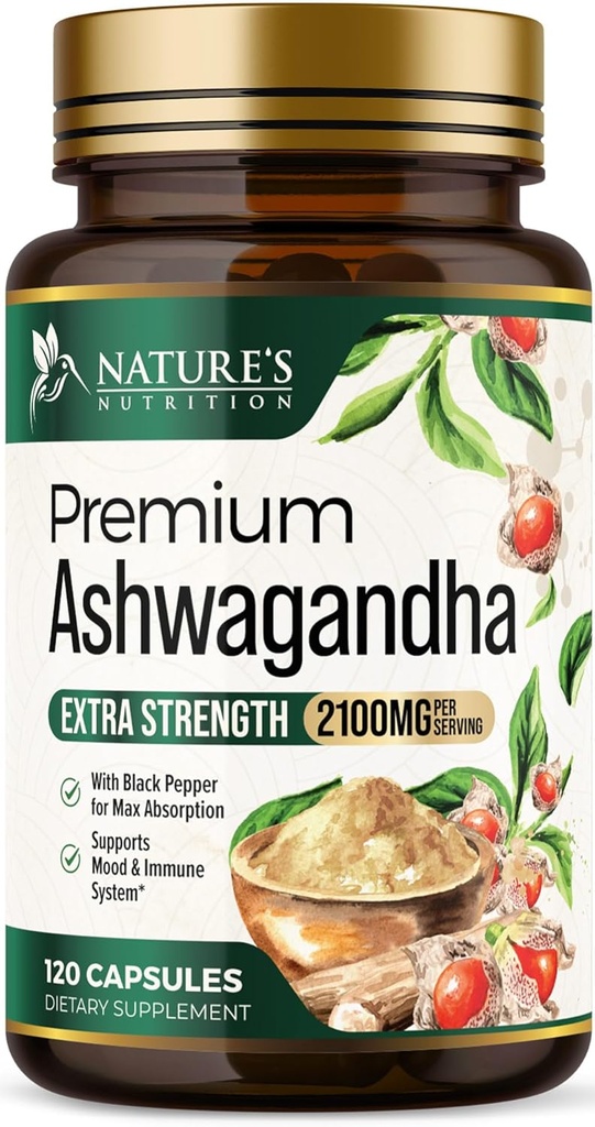Ashwagandha Doplnky - 2100mg Ashwagandha Kapsula od Ženy a muži, Natural Antioxidant Support, Ashwa Root Extract, Extra sila Pomal Podpora s Black Pepper, Vegan & Gluten Free - 120 Kapsule