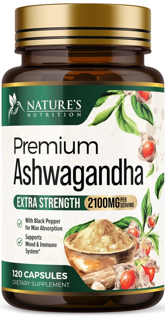 Ashwagandha Supplements - Premium Ashwagandha Capsule for Women & Men, Natural Antioxidant Support Ashwa Root Extract, Extra Strength Calm Support with Black Pepper, Vegan - USA Bottled - 120 Capsules