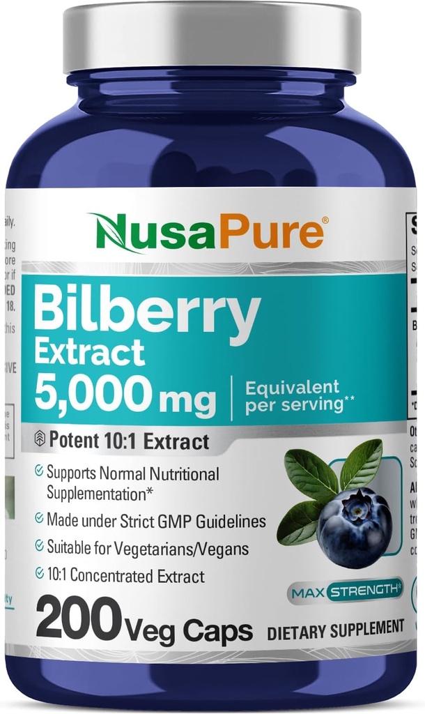 NusaPure Bilberry Extract 5.000mg 200 χορτοφαγικά καλύμματα (Non-GMO, Vegan)